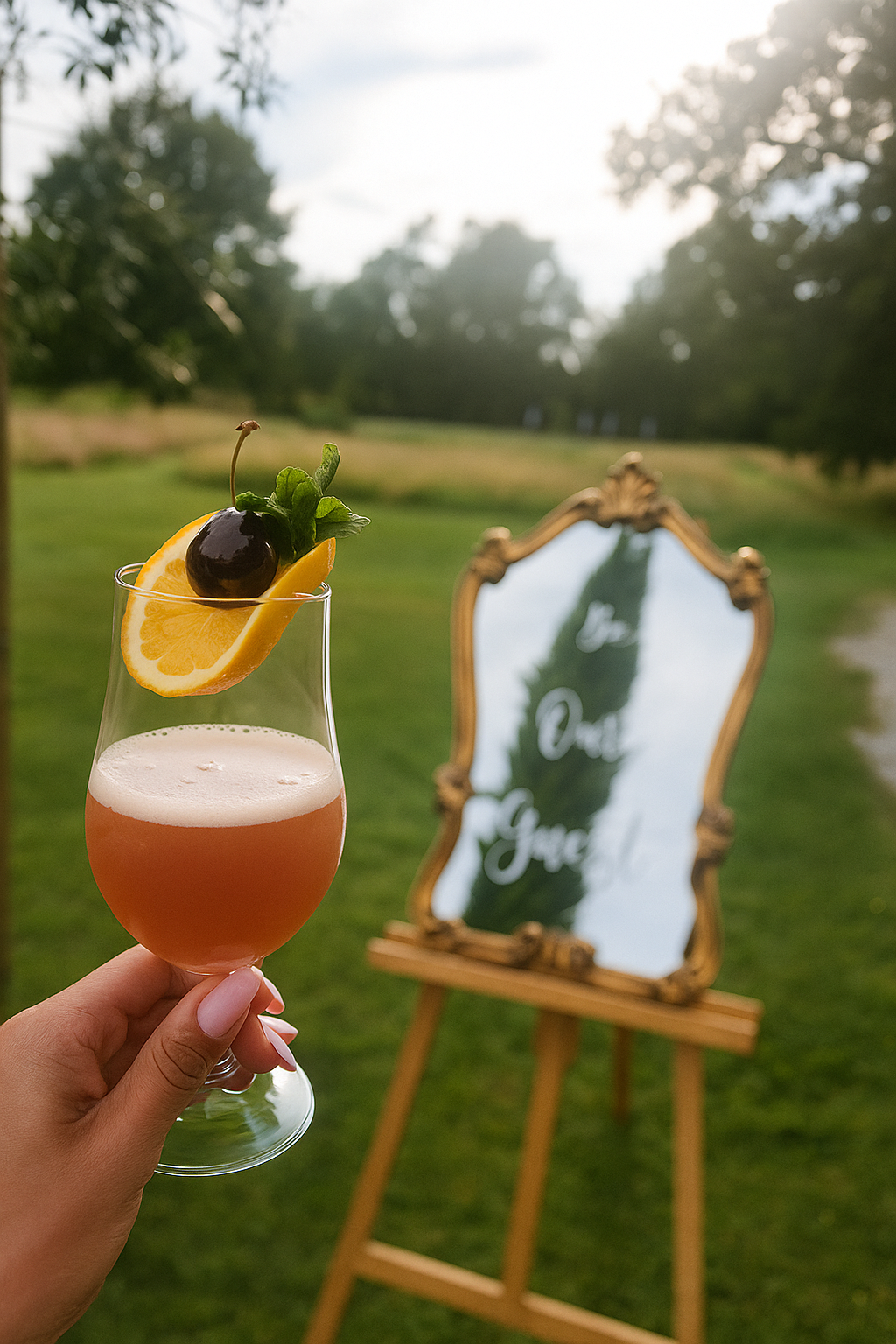 Cocktail et miroir au coucher du soleil